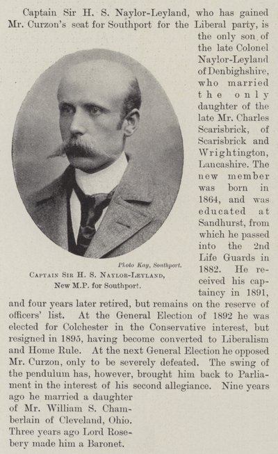 El capitán Sir H S Naylor-Leyland, nuevo MP de Southport de English Photographer