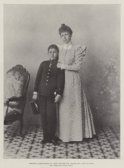 Cristina, Reina Regente de España, y su Hijo, Alfonso XIII, Rey de España de English Photographer