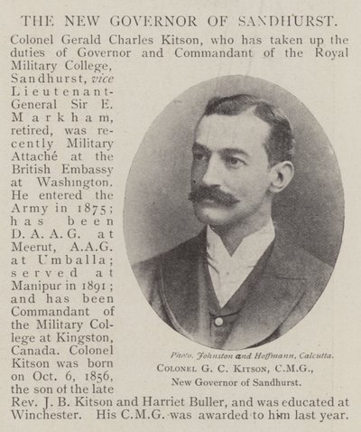 Coronel G C Kitson, CMG, nuevo gobernador de Sandhurst de English Photographer