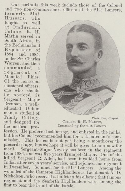 Coronel R H Martin, comandante de los 21st Lancers de English Photographer