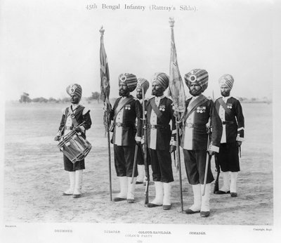 Partido de colores, 45º Regimiento de Infantería de Bengala (Sikh de Rattray), c.1897 de English Photographer