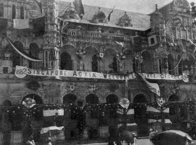 Decoraciones en el Ayuntamiento, Singapur, ilustración de The King, 25 de mayo de 1901 de English Photographer