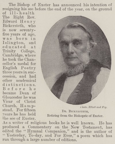 Dr. Bickersteth, retirándose del Obispado de Exeter de English Photographer