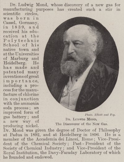 Dr. Ludwig Mond, el descubridor del nuevo gas de English Photographer