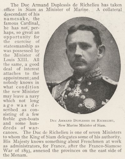 Duque Armand Duplessis de Richelieu, nuevo ministro de marina de Siam de English Photographer