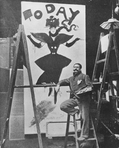 Dudley Hardy pintando un cartel para la revista 