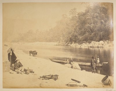 Ferry en Teesta, cerca de Bheerkotee.  Vistas de Darjeeling. 1870 de English Photographer