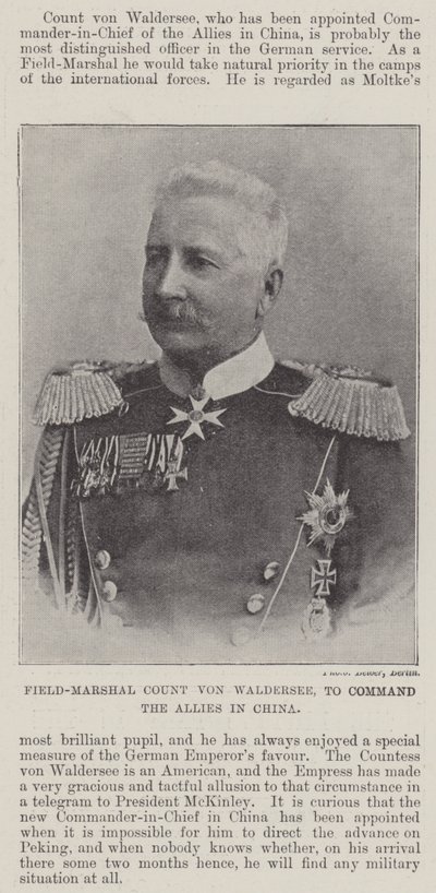 Mariscal de campo Conde von Waldersee, para comandar a los aliados en China de English Photographer