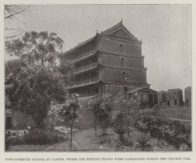 Pagoda de cinco pisos en Cantón, donde las tropas británicas estuvieron guarnecidas durante la guerra china de English Photographer