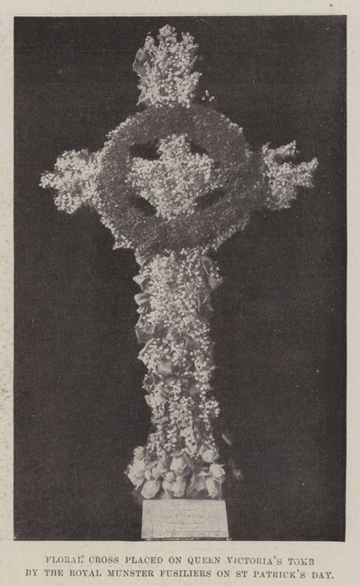 Cruz Floral colocada en la Tumba de la Reina Victoria por los Fusileros Reales de Munster en el Día de San Patricio de English Photographer