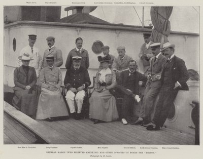 El General Mahon (quien alivió Mafeking) y otros oficiales a bordo del Briton de English Photographer