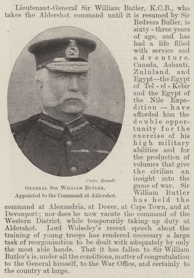 General Sir William Butler, nombrado al mando en Aldershot de English Photographer