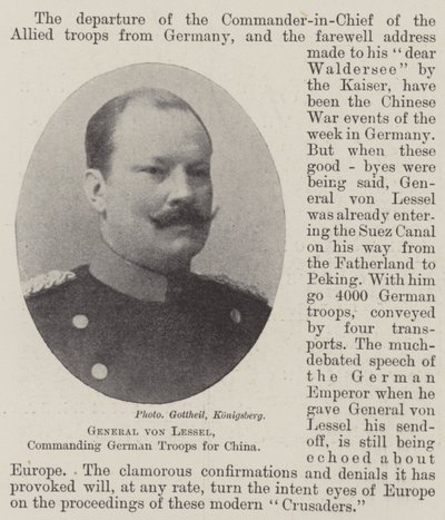 General von Lessel, comandante de las tropas alemanas para China de English Photographer