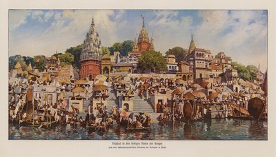 Ghats en Varanasi a orillas del río Ganges, India (foto en color) de English Photographer