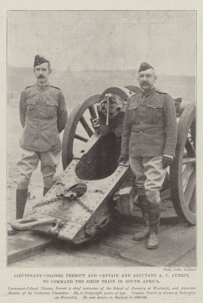 El teniente coronel Perrott y el capitán y ayudante A. C. Currie, para comandar el tren de asedio en Sudáfrica de English Photographer