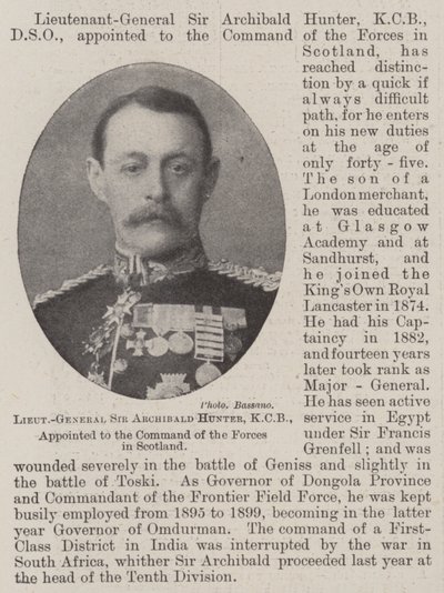 Teniente General Sir Archibald Hunter, KCB, nombrado comandante de las fuerzas en Escocia de English Photographer