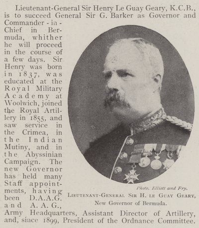 Teniente General Sir H Le Guay Geary, Nuevo Gobernador de Bermudas de English Photographer