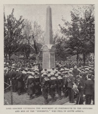 Lord Goschen inaugurando el Monumento en Portsmouth a los Oficiales y Hombres del Powerful que cayeron en Sudáfrica de English Photographer