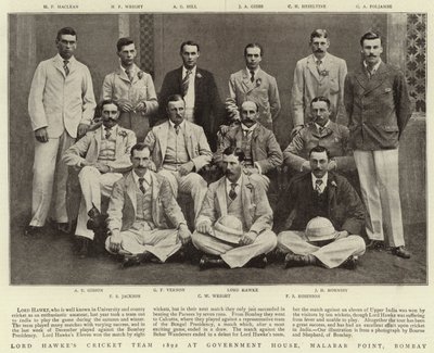 El equipo de cricket de Lord Hawke en 1892 en la Casa de Gobierno, Malabar Point, Bombay de English Photographer