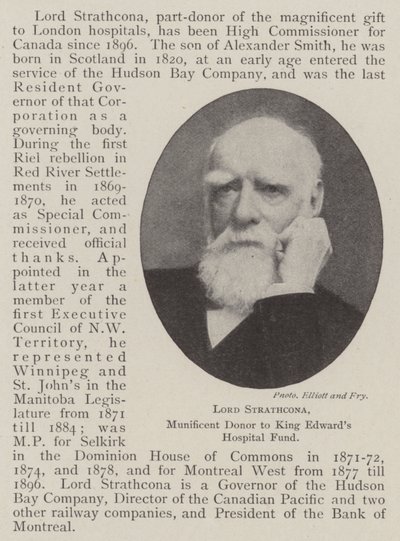 Lord Strathcona, donante munificente al King Edwards Hospital Fund de English Photographer