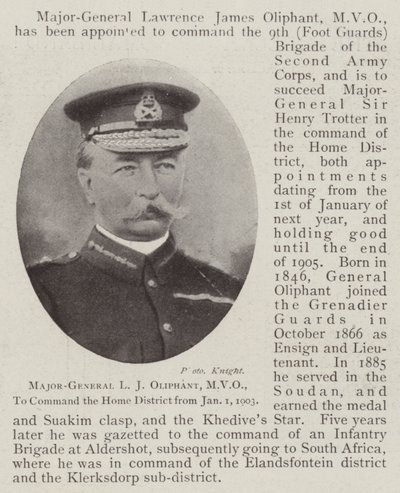 El mayor general L. J. Oliphant, MVO, para comandar el Distrito Nacional a partir del 1 de enero de 1903 de English Photographer