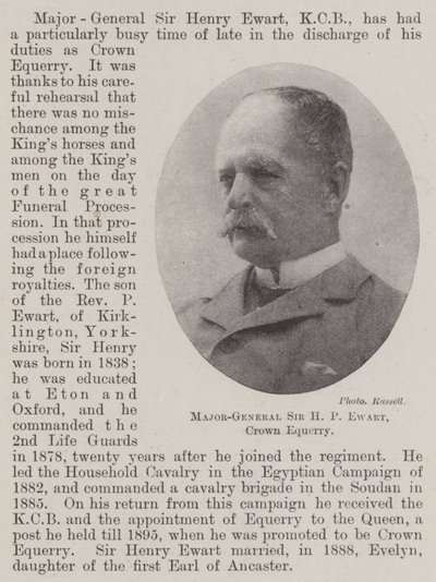 Mayor General Sir H P Ewart, Caballerizo de la Corona de English Photographer