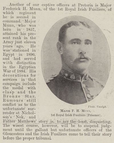 Mayor F H Munn, 1er Fusileros Reales Irlandeses (Prisionero) de English Photographer