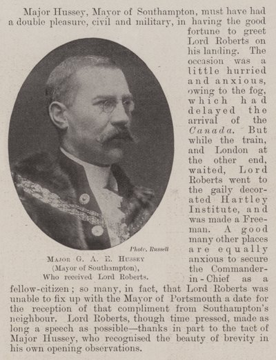 Mayor G A E Hussey (Alcalde de Southampton), quien recibió a Lord Roberts de English Photographer