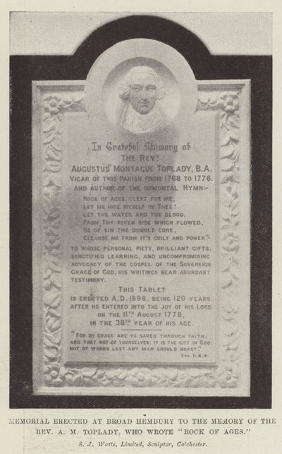 Memorial erigido en Broad Hembury en memoria del Reverendo A M Toplady, quien escribió Rock of Ages de English Photographer