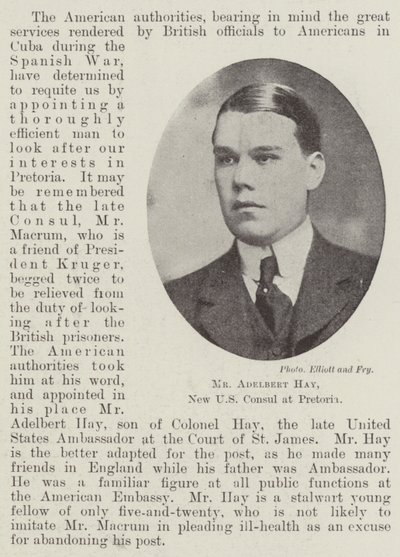 El Sr. Adelbert Hay, nuevo cónsul de EE.UU. en Pretoria de English Photographer