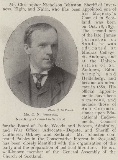 Sr. C N Johnston, Nuevo Consejero del Rey en Escocia de English Photographer