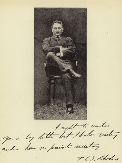 Sr. Cecil J Rhodes, Primer Ministro de la Colonia del Cabo de English Photographer