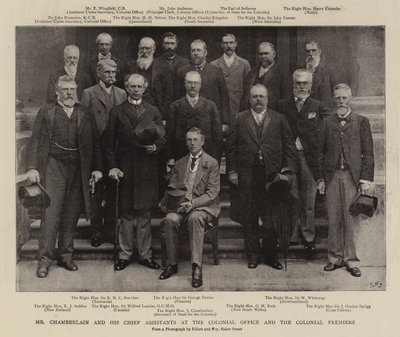 El Sr. Chamberlain y sus Principales Asistentes en la Oficina Colonial y los Primeros Ministros Coloniales de English Photographer