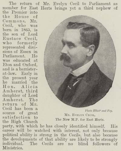 El Sr. Evelyn Cecil, el nuevo MP para East Herts de English Photographer