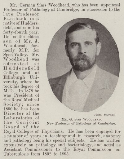 Sr. G. Sims Woodhead, nuevo profesor de patología en Cambridge de English Photographer
