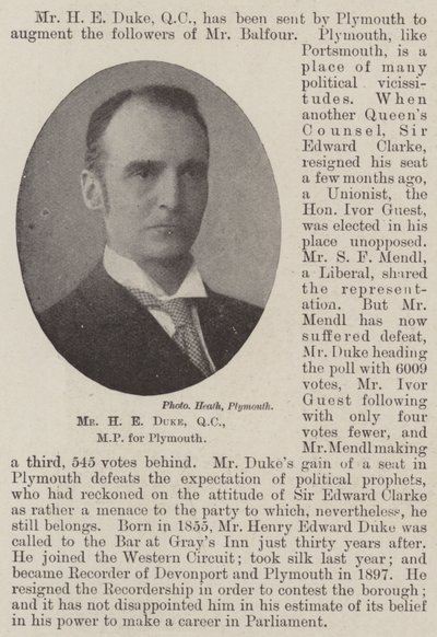 El Sr. H E Duke, QC, MP por Plymouth de English Photographer