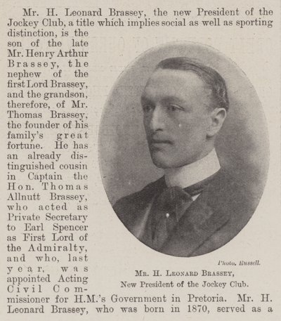 Sr. H Leonard Brassey, nuevo presidente del Jockey Club de English Photographer