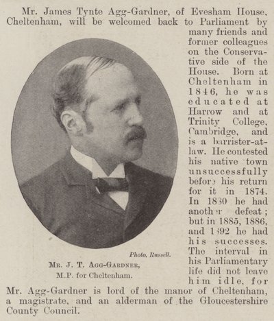El Sr. J T Agg-Gardner, MP por Cheltenham de English Photographer
