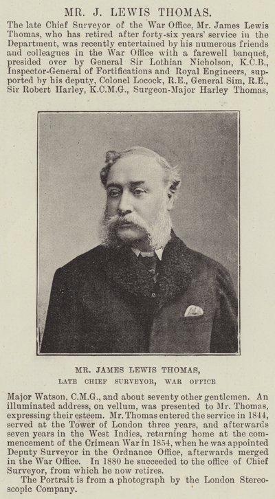 El Sr. James Lewis Thomas, ex jefe de topografía, Oficina de Guerra de English Photographer