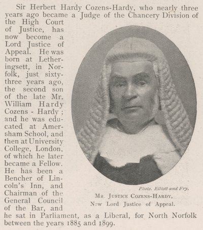 El Sr. Justicia Cozens-Hardy, nuevo Lord Justicia de Apelación de English Photographer