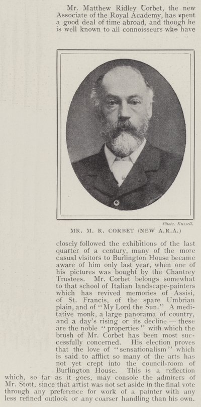 Sr. M R Corbet, Nuevo ARA de English Photographer