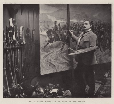 El Sr. R. Caton Woodville trabajando en su estudio de English Photographer