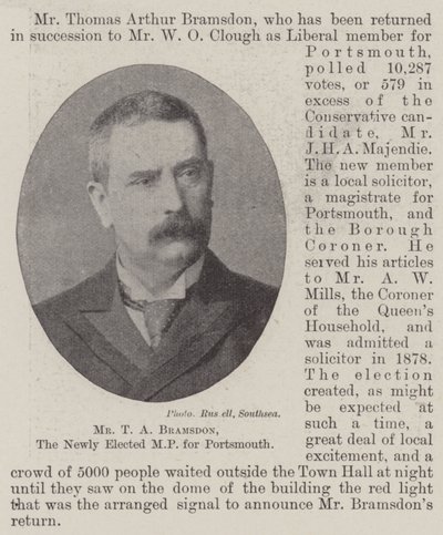 Sr. T A Bramsdon, el Recién Electo MP de Portsmouth de English Photographer