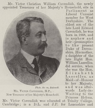 El Sr. Victor Cavendish, MP, nuevo tesorero de la Casa de Su Majestad de English Photographer