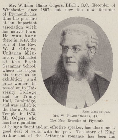El Sr. W Blake Odgers, QC, el Nuevo Registrador de Plymouth de English Photographer