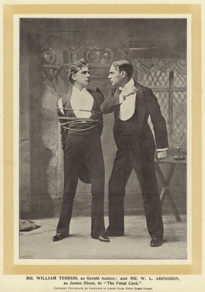 Mr William Terriss, como Gerald Austen; y Mr W L Abingdon, como James Dixon, en La carta fatal de English Photographer