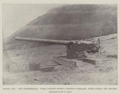Cañón Naval, Joe Chamberlain, con el Carro de Posición del Capitán Scott, después de disparar Diez Rondas de English Photographer