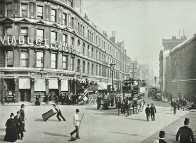 Newgate Street, mirando al este desde Old Bailey, Ciudad de Londres, 1890 de English Photographer