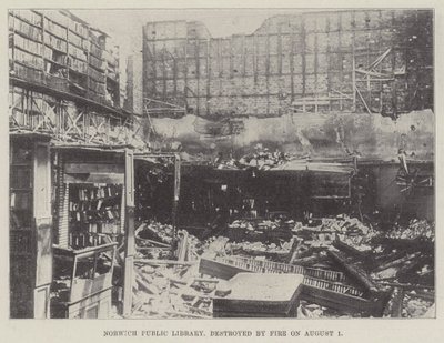 Biblioteca Pública de Norwich, destruida por el fuego el 1 de agosto de English Photographer