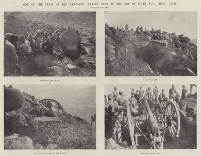 Una de las Hazañas de la Campaña, llevando Cañones a la Cima de Coles Kop, 1400 pies de Altura de English Photographer